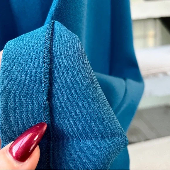 Safiyaa Turquoise Blue Wide Leg Trousers Size 6 38 UK 10 Stretch Flat Front Pant - Picture 14 of 17